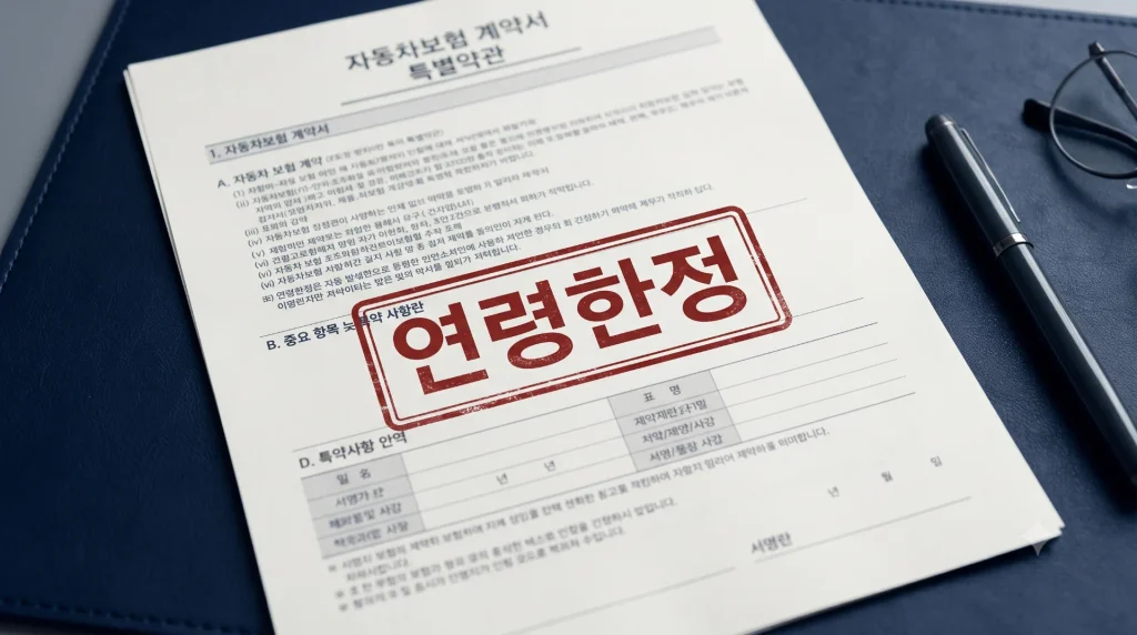 계약서 위에 '연령한정' 스탬프가 겹쳐진 컨셉