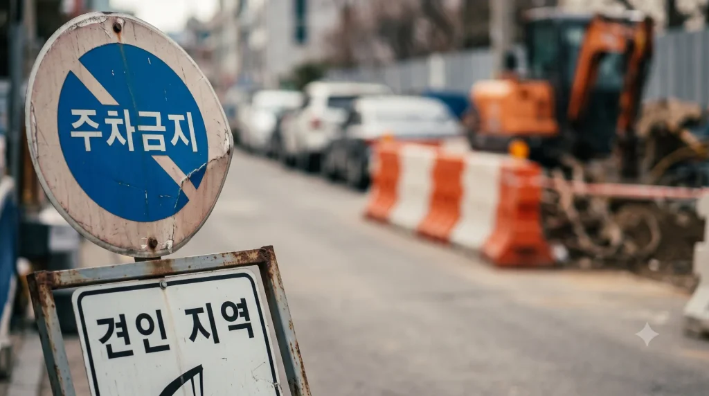 도로 표지와 견인 표지